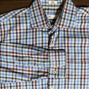 Peter Millar Button Shirt Mens Large Blue Multi Gingham Check Lightweight Plaid